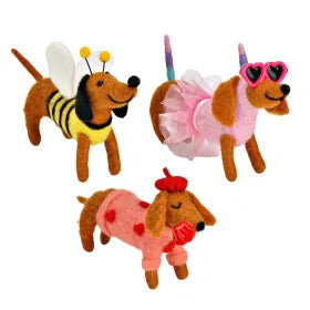 Figurine Dog Dachshund Felt Brown/Pink/Yellow 14X9X4Cm - Easter - Windyridge Garden Centre