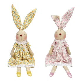 Edge Stool Rabbit Textile Pink/Yellow 16X63X8Cm - Easter - Windyridge Garden Centre