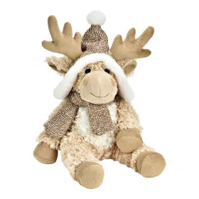 Moose with plush hat, cream/brown 27x31x25cm
