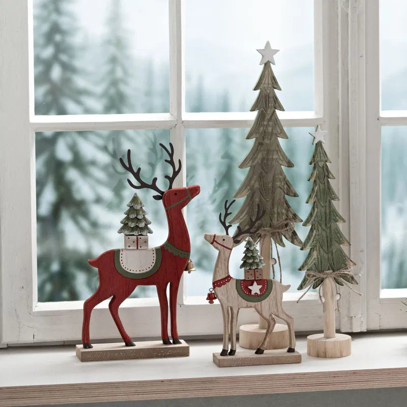 Deer Christmas decor made of wood/metal, red/nature 14x24x5cm
