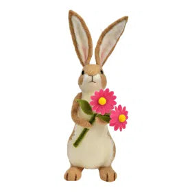 Felt Rabbit With Flowers Beige 11X33X11Cm - Easter - Windyridge Garden Centre