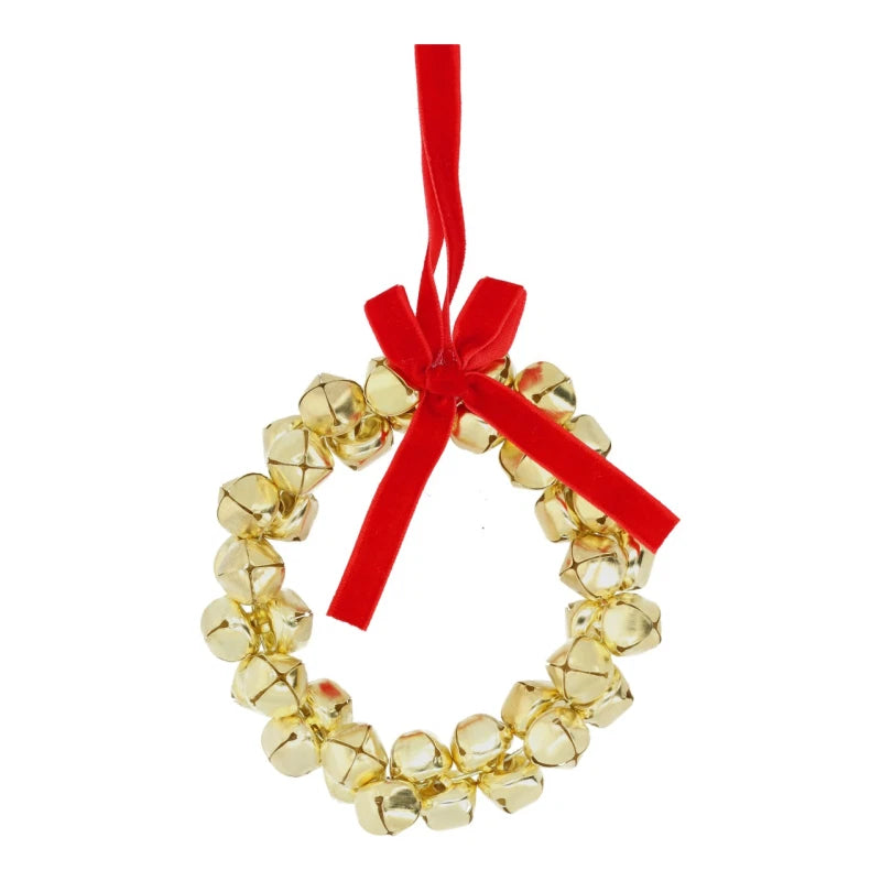 Hanging wreath of gold metal bells (W/H/D) 10x10x2cm