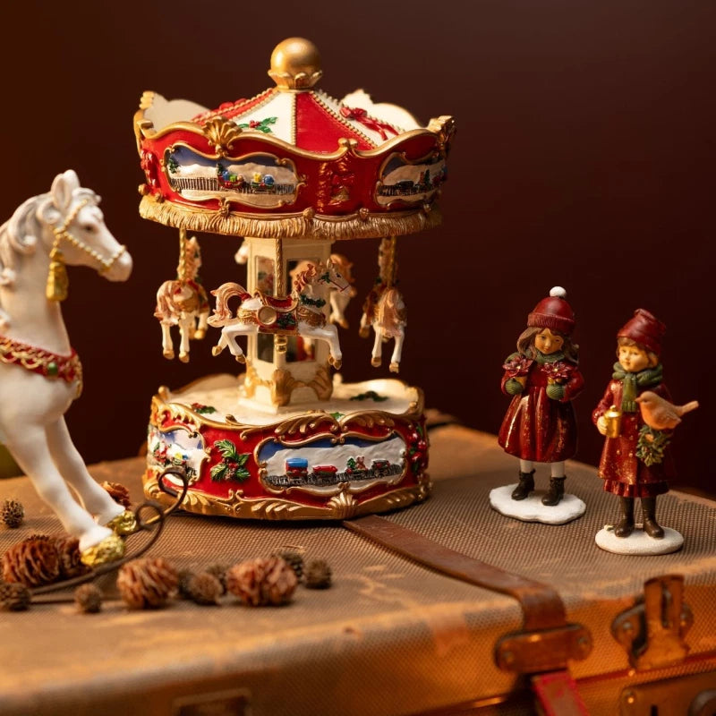 Red moving Christmas carousel music box, 26cm, alternate view