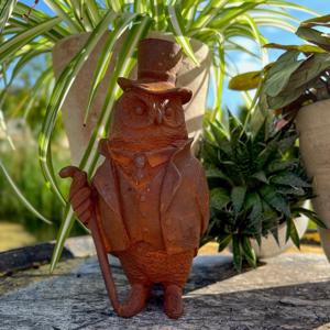Cast Iron Top Hat Owl  Statue