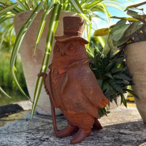 Cast Iron Top Hat Owl  Statue