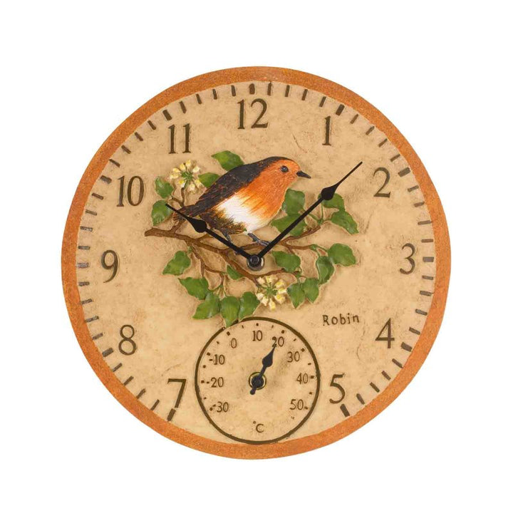 12in Robin Wall Clock & Thermometer