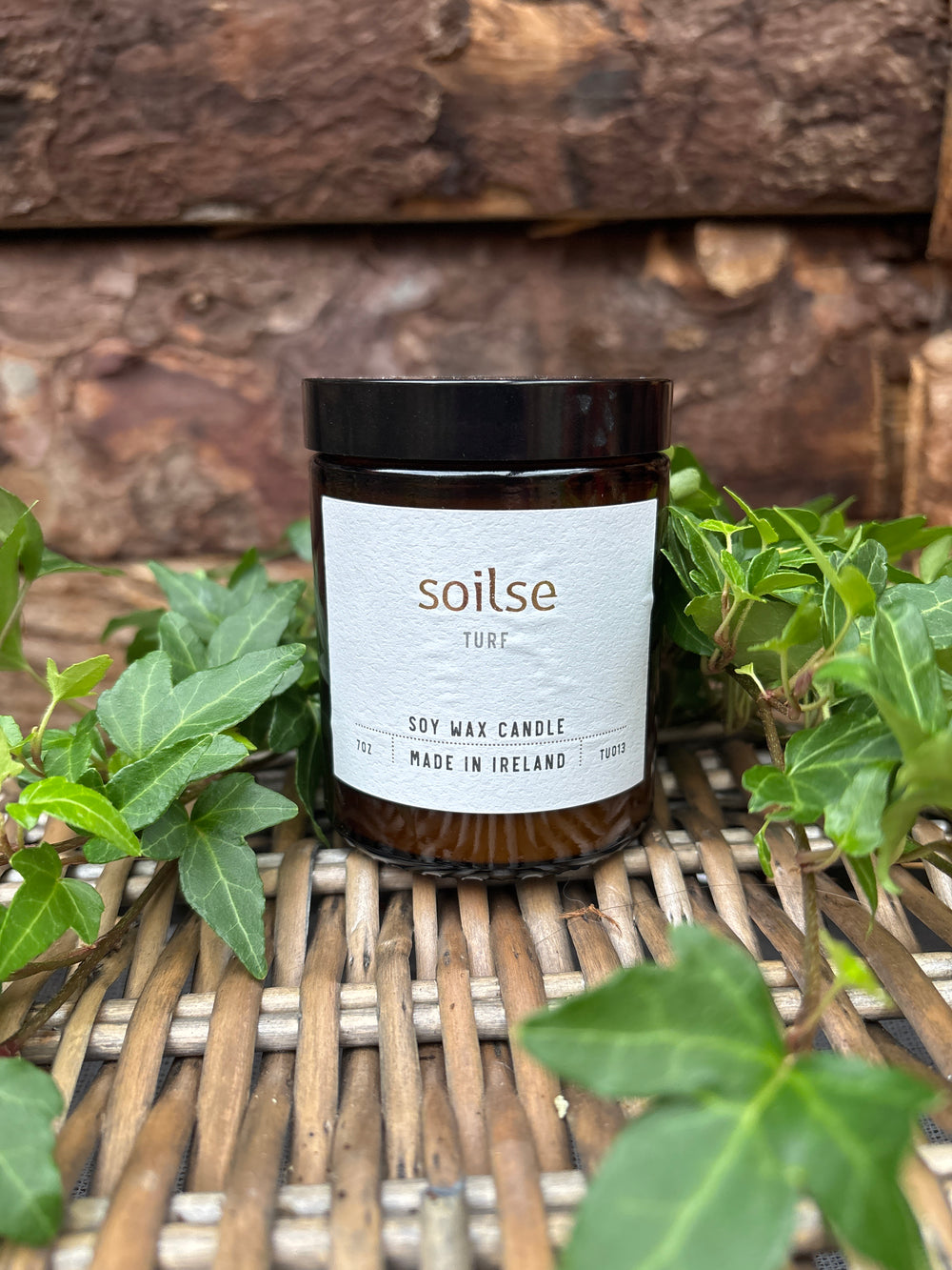 Soilse Irish turf and eucalyptus scented apothecary candle with minimalist label