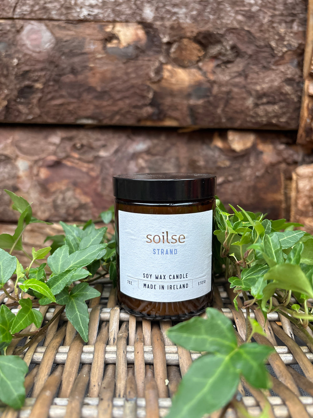 Soilse Strand Apothecary Amber Jar Candle with water lily, seaweed, and amber scent notes