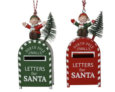 Mailbox iron poly elf plastic tree L.6.5cm x W.3.2cm x H.14.5cm