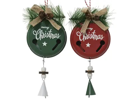 Bell iron little bell, jute bow plastic leaf L.10.2cm x W.2.5cm x H.20cm