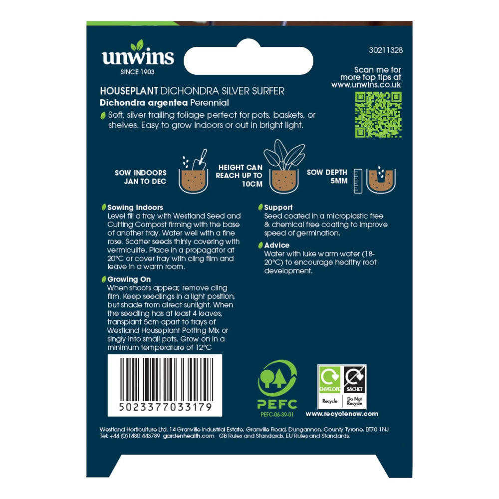 Unwins Houseplant Dichondra Silver Surfer - Seed Packets - Windyridge Garden Centre