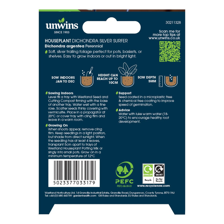 Unwins Houseplant Dichondra Silver Surfer - Seed Packets - Windyridge Garden Centre