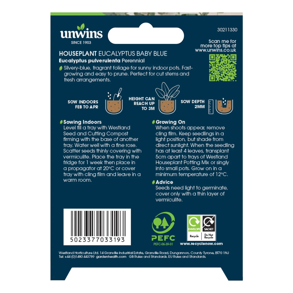 Unwins Houseplant Eucalyptus Baby Blue - Seed Packets - Windyridge Garden Centre