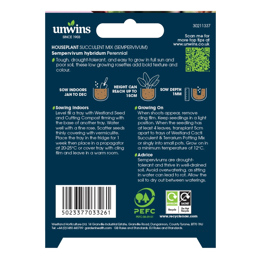 Unwins Houseplant Succulent Mix (Sempervivum) - Seed Packets - Windyridge Garden Centre