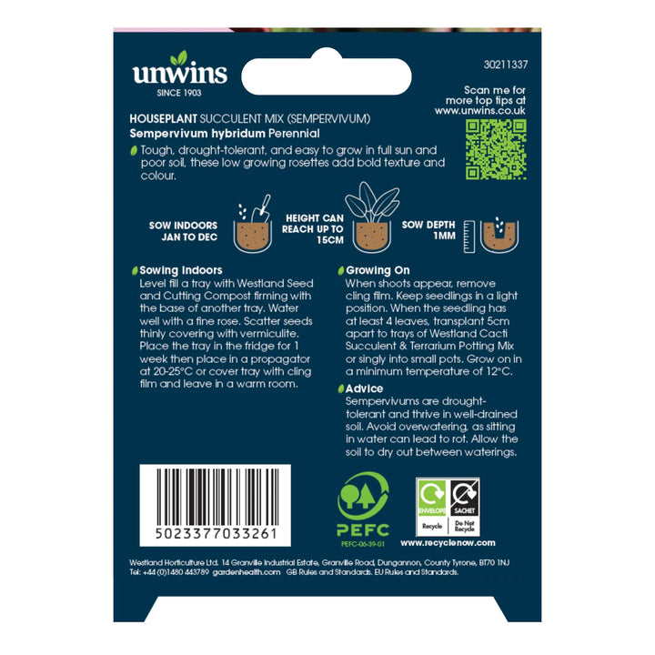 Unwins Houseplant Succulent Mix (Sempervivum) - Seed Packets - Windyridge Garden Centre