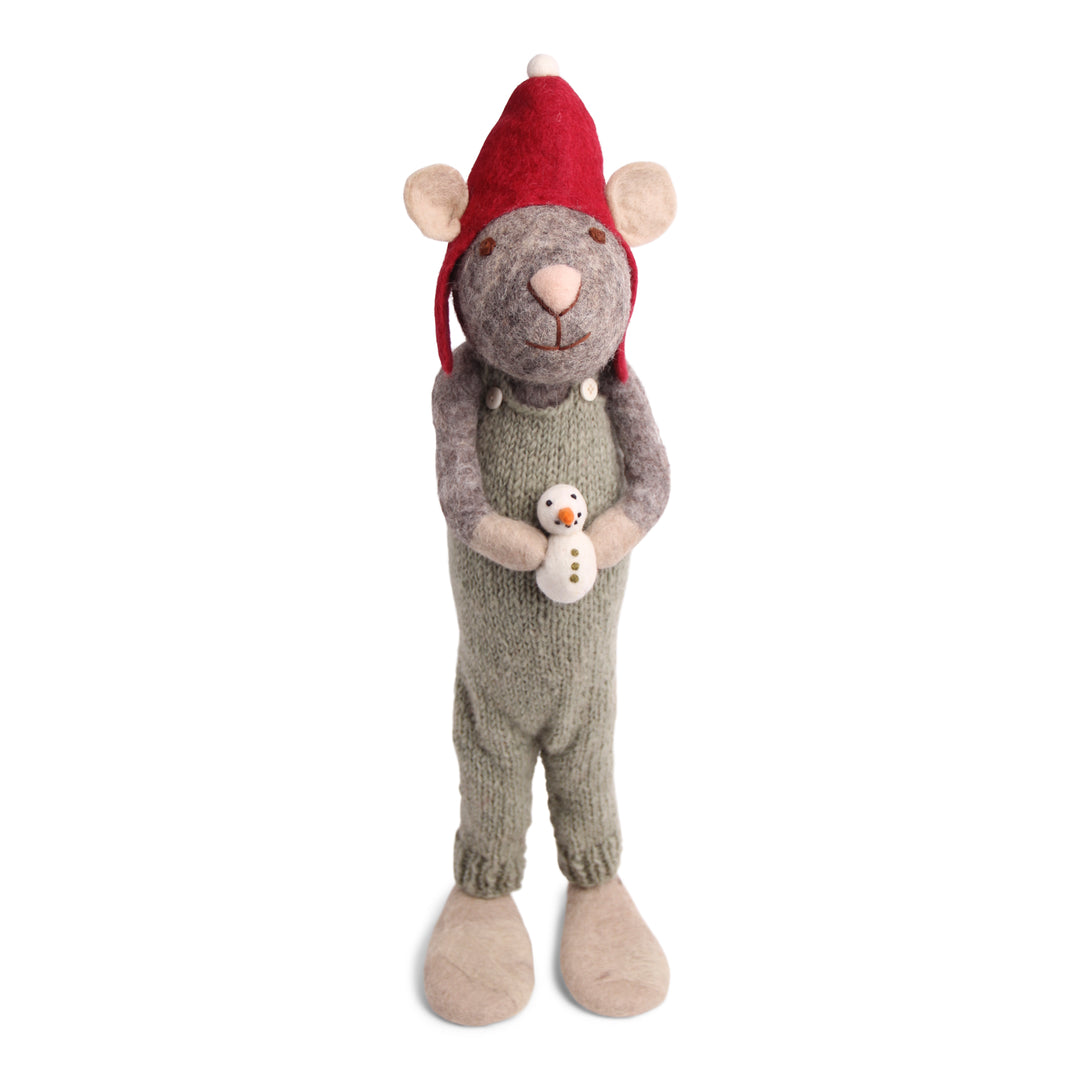 Big Grey Boy Mouse with Snowman