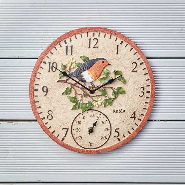 12in Robin Wall Clock & Thermometer