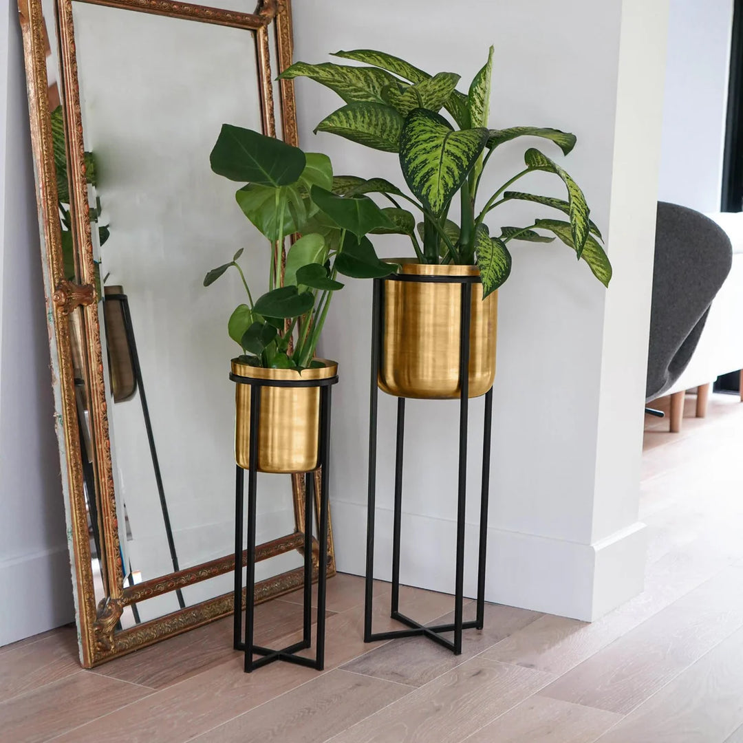 Calla Planter Stand Black/Antique Gold H78cm Ø29cm