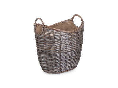 Scoop Neck Antique Wash Hessian Lined Basket Medium