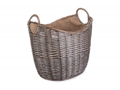 Scoop Neck Antique Wash Hessian Lined Basket Large