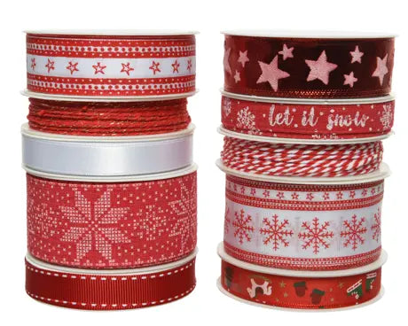 Ribbon polyester red/white L.400cm x W.1.5cm x H.0.2cm