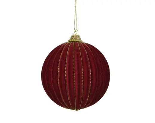 Bauble foam flock gold wire stripe oxblood D.8cm