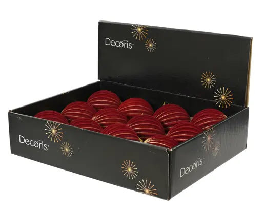Bauble foam flock gold wire stripe oxblood D.8cm