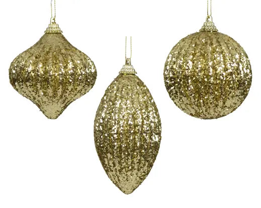 Bauble foam glitter 3ass light gold D.8cm