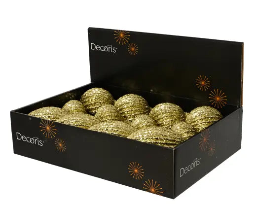 Bauble foam glitter 3ass light gold D.8cm