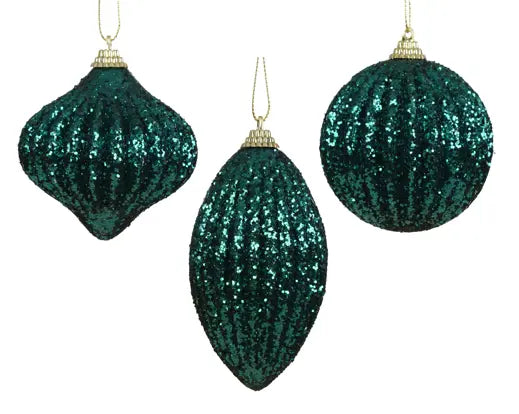 Bauble foam glitter 3ass emerald D.8cm
