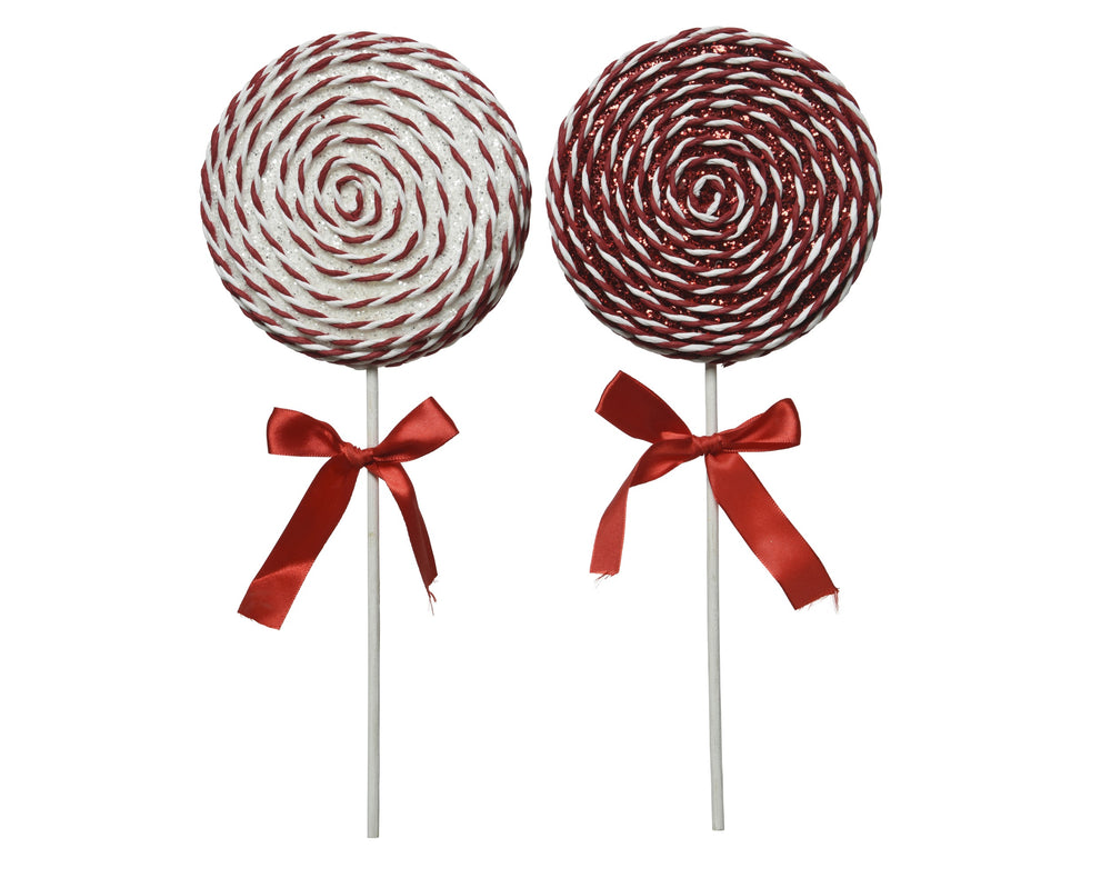 Lolly foam glitter and ribbon glitter, red satin bow L.3.5cm x W.9.5cm x H.28cm