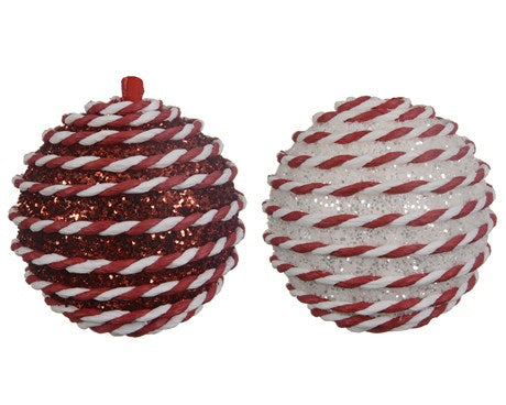 Bauble foam glitter 2col ass assorted dia8cm