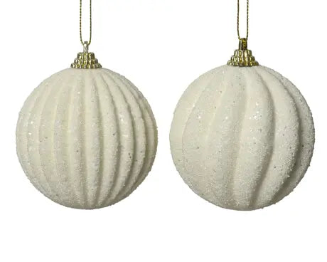 Bauble foam glitters, beads  wool white D.8cm