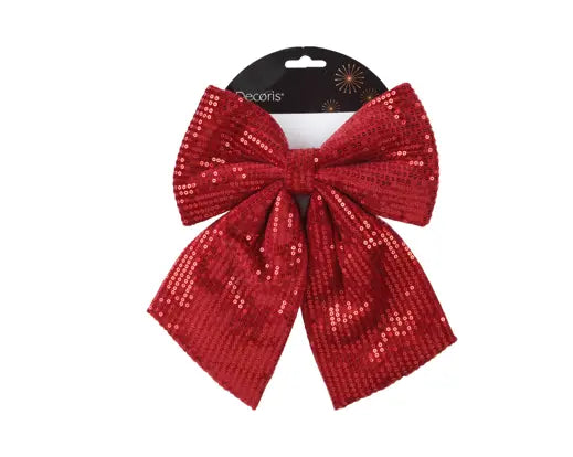 Bow polyester w sequins oxblood L.3cm x W.30cm x H.32cm