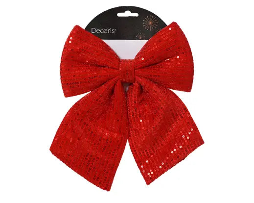 Bow polyester w sequins christmas red L.3cm x W.30cm x H.32cm