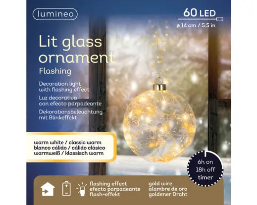 Micro LED ball flashing effect Battery-operated indoor transparent/warm white/classic warm D.14cm