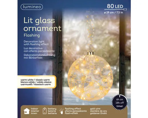 Micro LED ball flashing effect Battery-operated indoor transparent/warm white/classic warm D.19cm