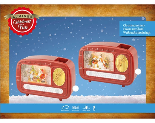 LED water spinner plastic radio steady BO indoor  red/warm white L.6.3cm x W.22cm x H.15.5cm