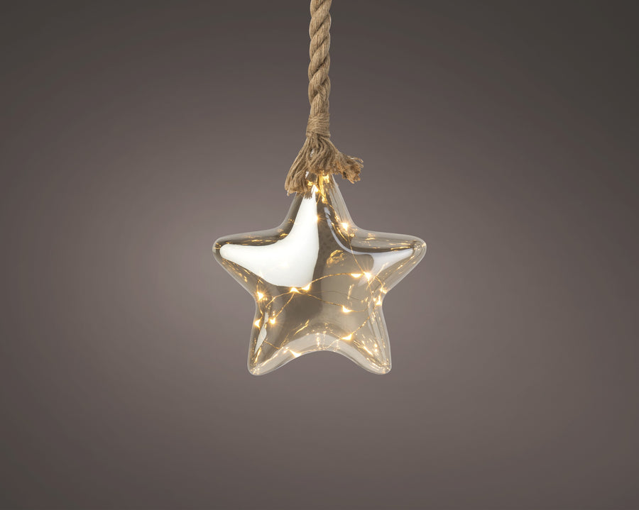 Battery-operated micro LED smoky glass star light in classic warm white, 19cm, alternate view
