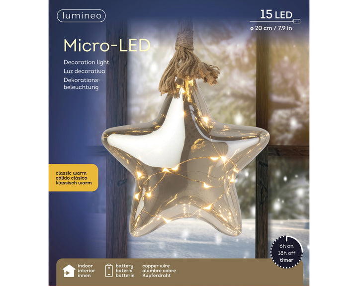 Micro LED Star Steady Battery-Operated Indoor Smokey/Classic Warm D.19cm x L.6.5cm