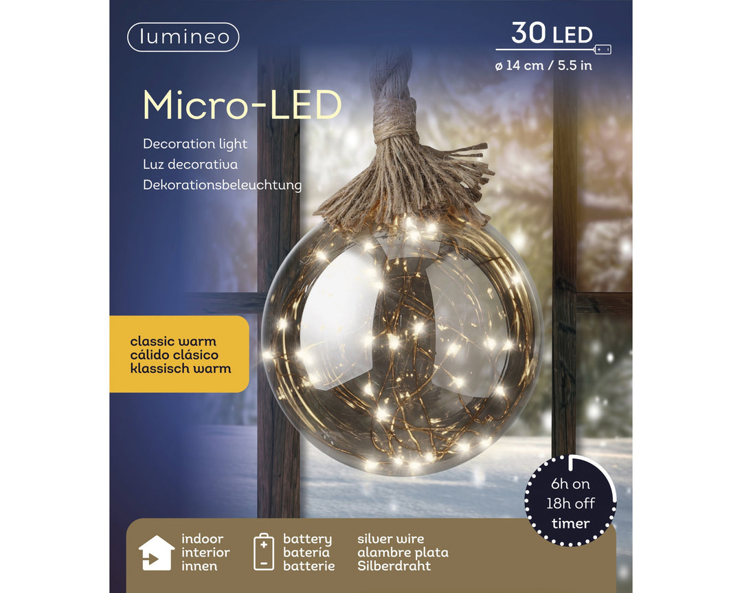 Micro LED Ball Steady Battery-Operated Indoor Smokey/Classic Warm D.14cm