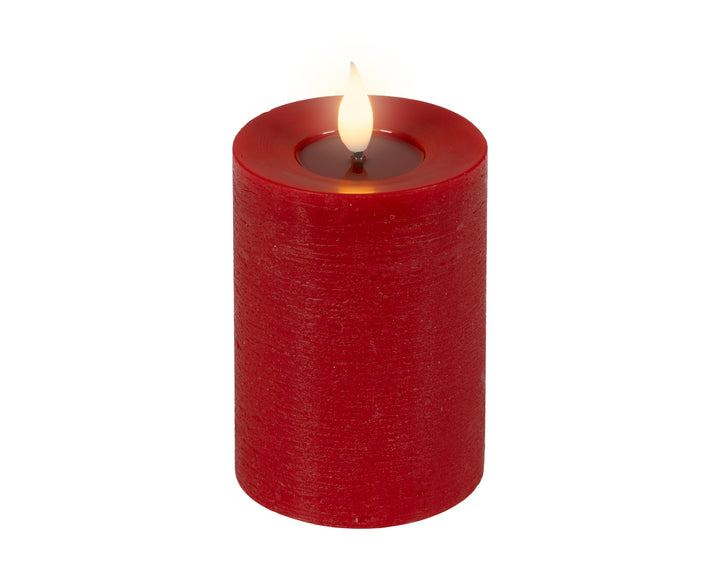 LED realistic wick candle wax pit on top w resin fire flame effect Battery-operated indoor red/warm white D.7.5cm x H.13.5cm