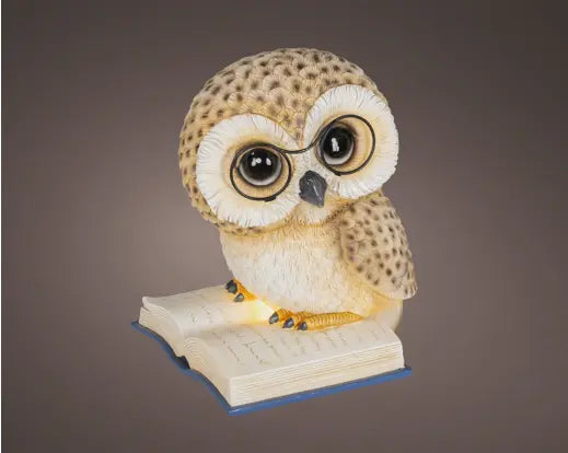 LED owl polyresin steady BO indoor brown/warm white L.18cm x W.21.5cm x H.24.5cm