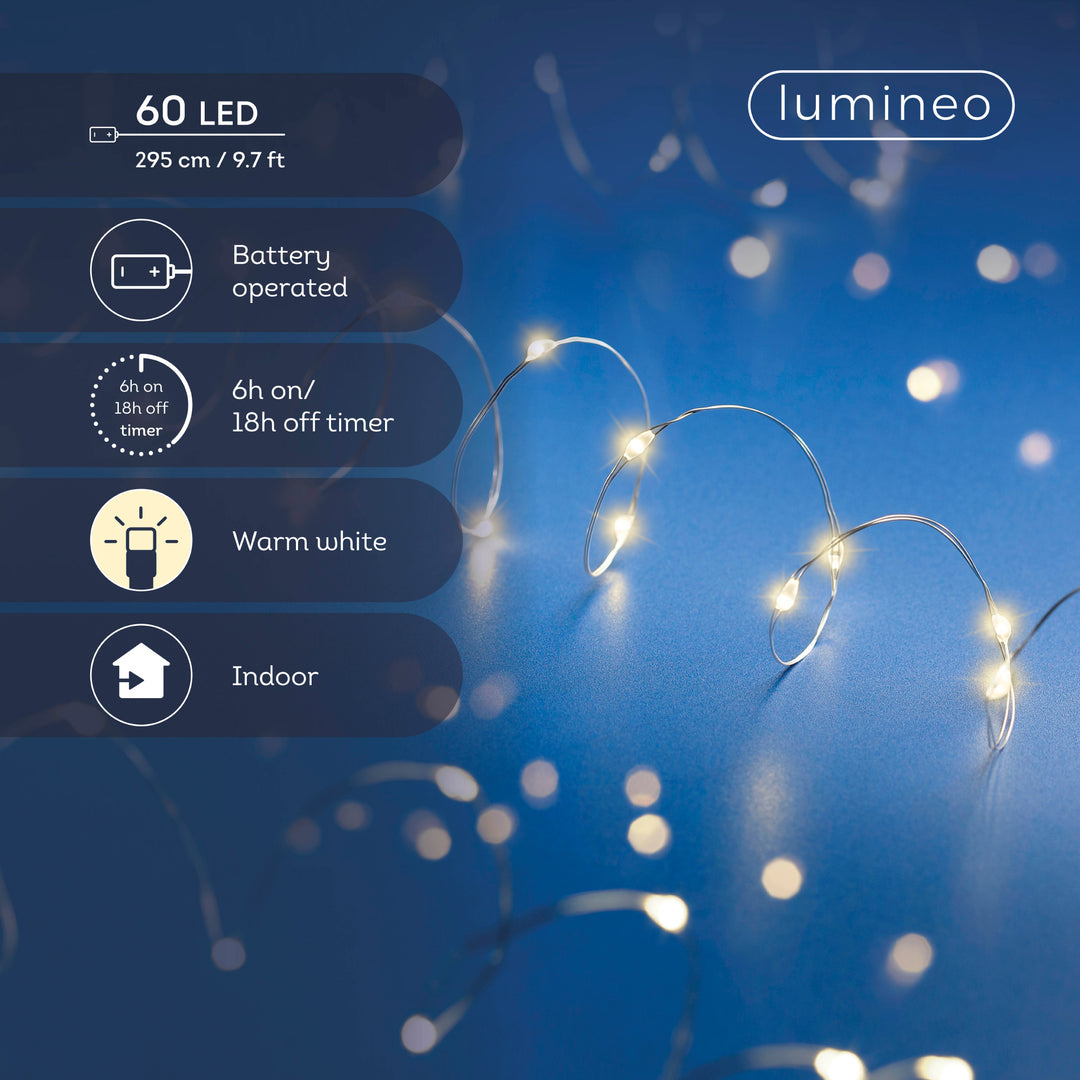 Micro LED stringlights steady Battery-operated indoor silver/warm white L.295cm