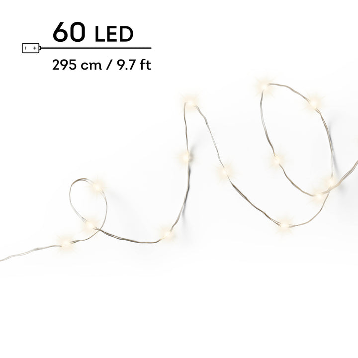 Micro LED stringlights steady Battery-operated indoor silver/warm white L.295cm