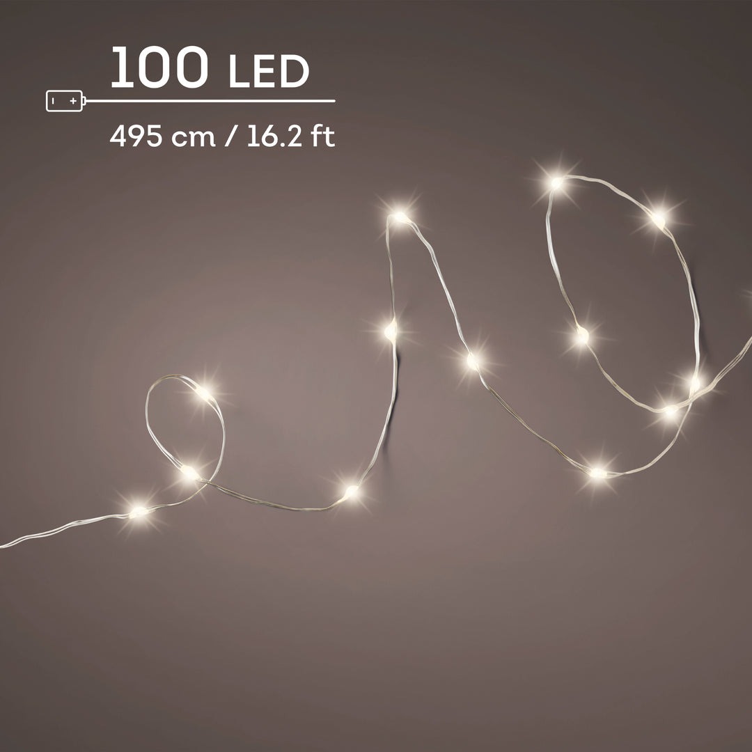 Micro LED Stringlights Steady Battery-Operated Indoor Silver/Warm White L.495cm