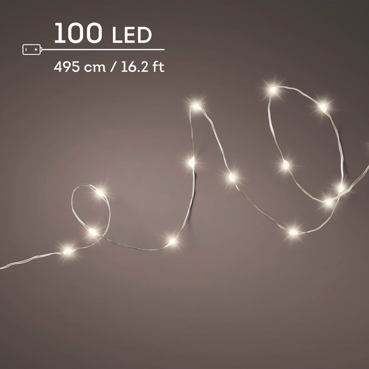 Micro LED Stringlights Steady Battery-Operated Indoor Silver/Warm White L.495cm
