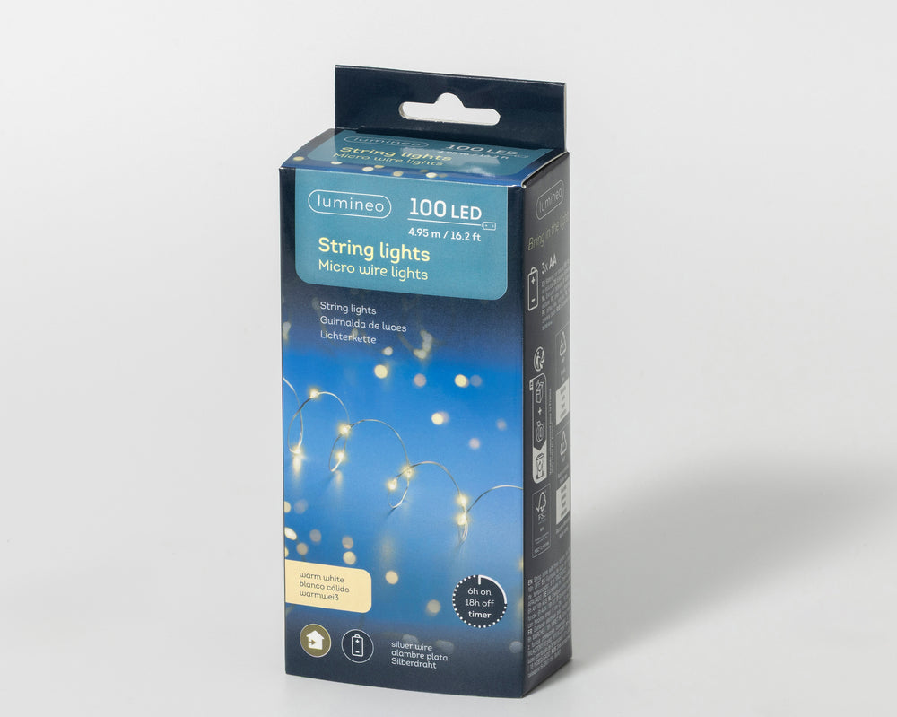 Micro LED stringlights steady Battery-operated indoor silver/warm white L.495cm
