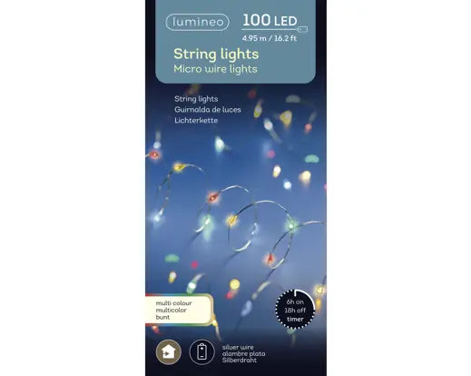 Micro LED stringlights steady BO indoor silver/multi L.495cm