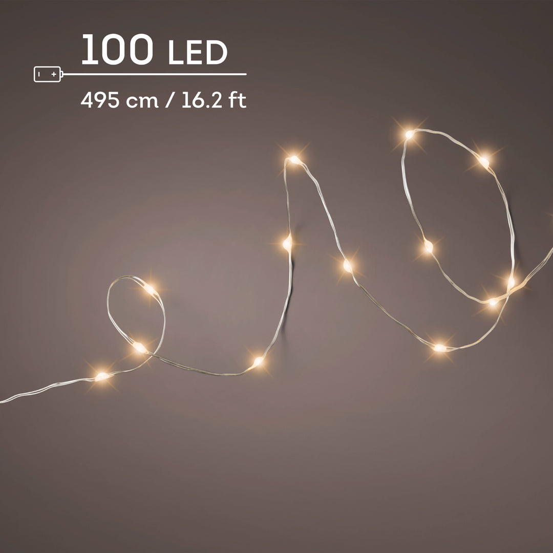 Micro LED Stringlights Steady Battery-Operated Indoor Silver/Classic Warm L.495cm